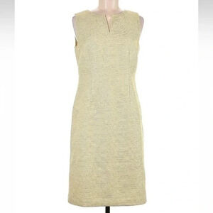 Talbots Gold Yellow Metallic Tweed Wool Blend Cocktail Shift Dress Size 4 Small